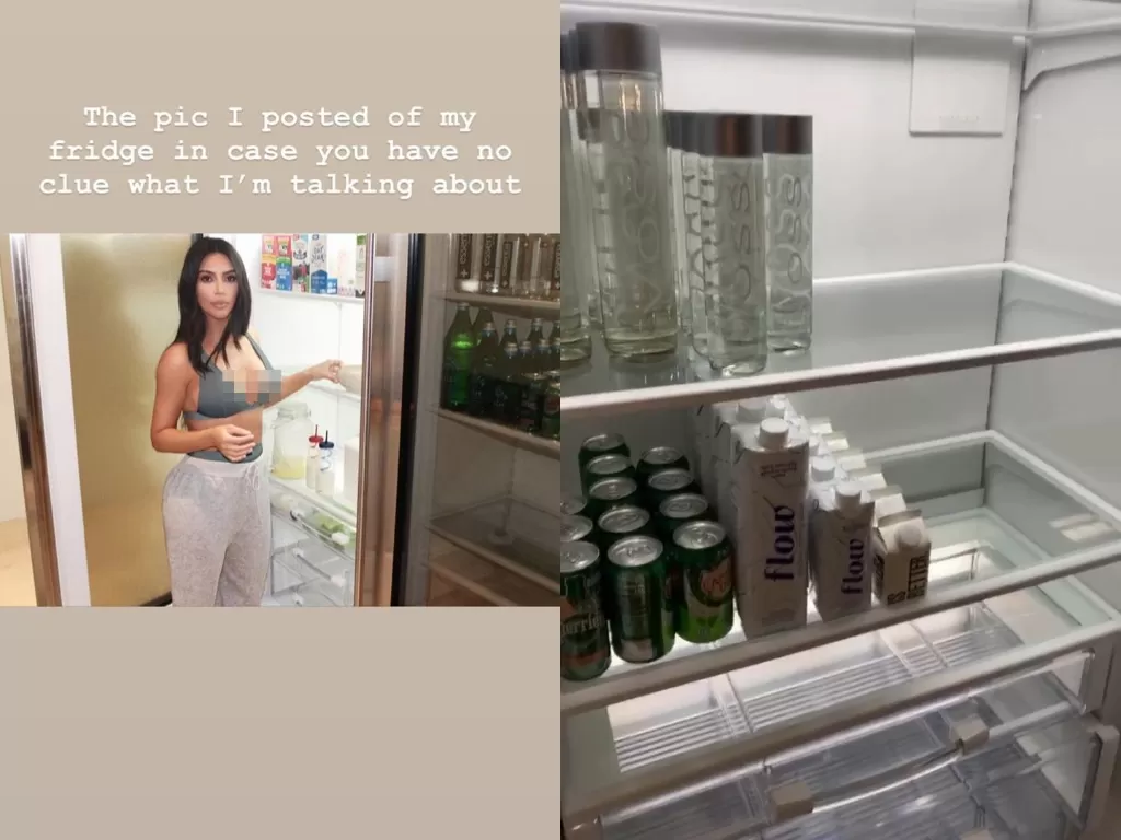 Kim Kardashian berpose di depan kulkasnya yang dinilai kosong (Instagram/@kimkadarshian)