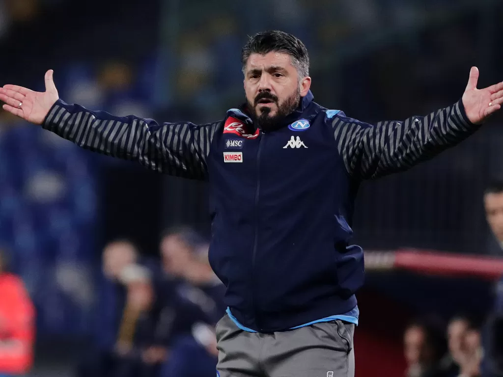 Reaksi Gattuso ketika pertandingan Napoli vs Parma, 14 Desember 2019. (REUTERS/Ciro De Luca)