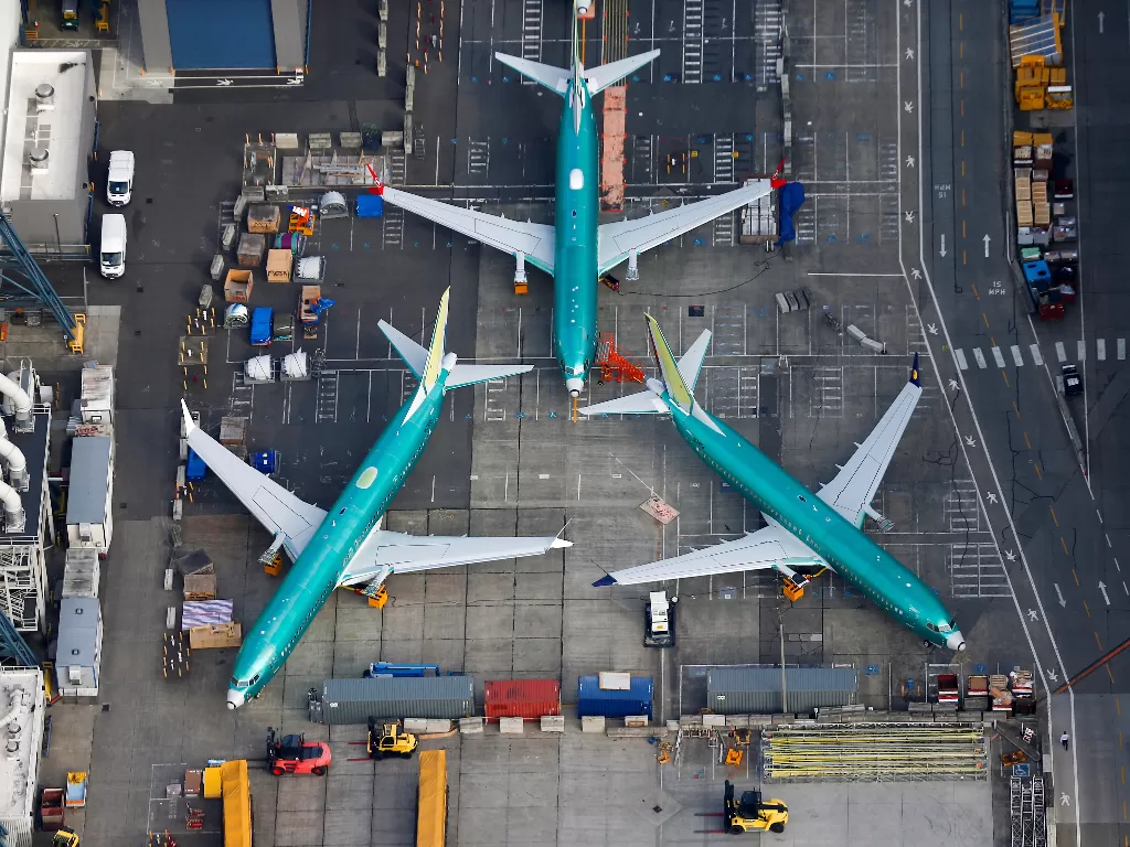 Boeing 737 Max di parkiran landasan Boeing di Renton (21/3/2019). (REUTERS/Lindsey Wasson)