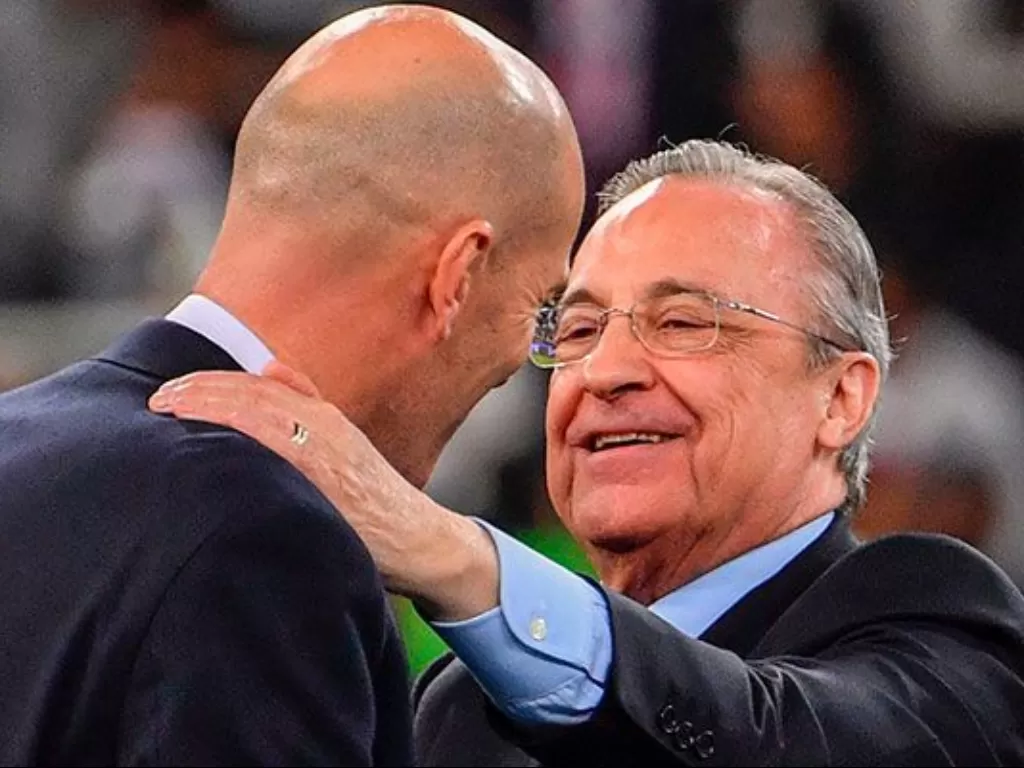 Presiden Real Madrid, Florentino Perez dan pelatih Real Madrid, Zinedine Zidane.(realmadrid.com)