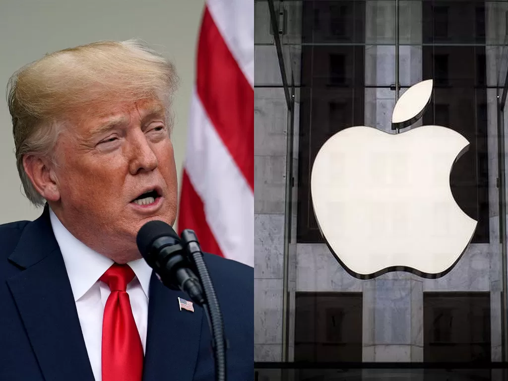 Kiri: Donald Trump, Kanan: Logo Apple di Apple Store (photo/REUTERS/Joshua Roberts/Mike Segar)