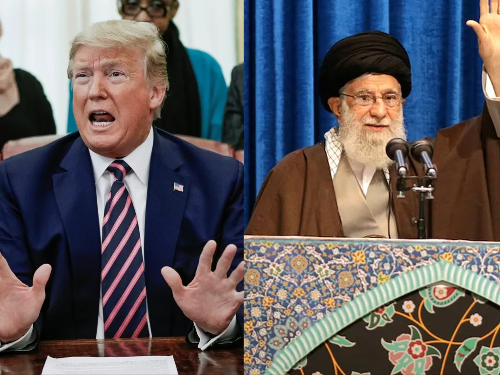 Kiri: Presiden A.S. Donald Trump (photo/ REUTERS/Tom Brenner). Kiri: Pemimpin Tertinggi Iran Ayatollah Ali Khamenei (photo/Handout via REUTERS )
