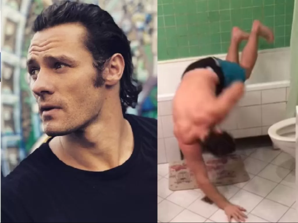 Aksi atlet Parkour asal Rusia saat memperagakan gerakan flowing di kamar mandi, termasuk saat kebelet (Instagram/@oleg.vorslav)