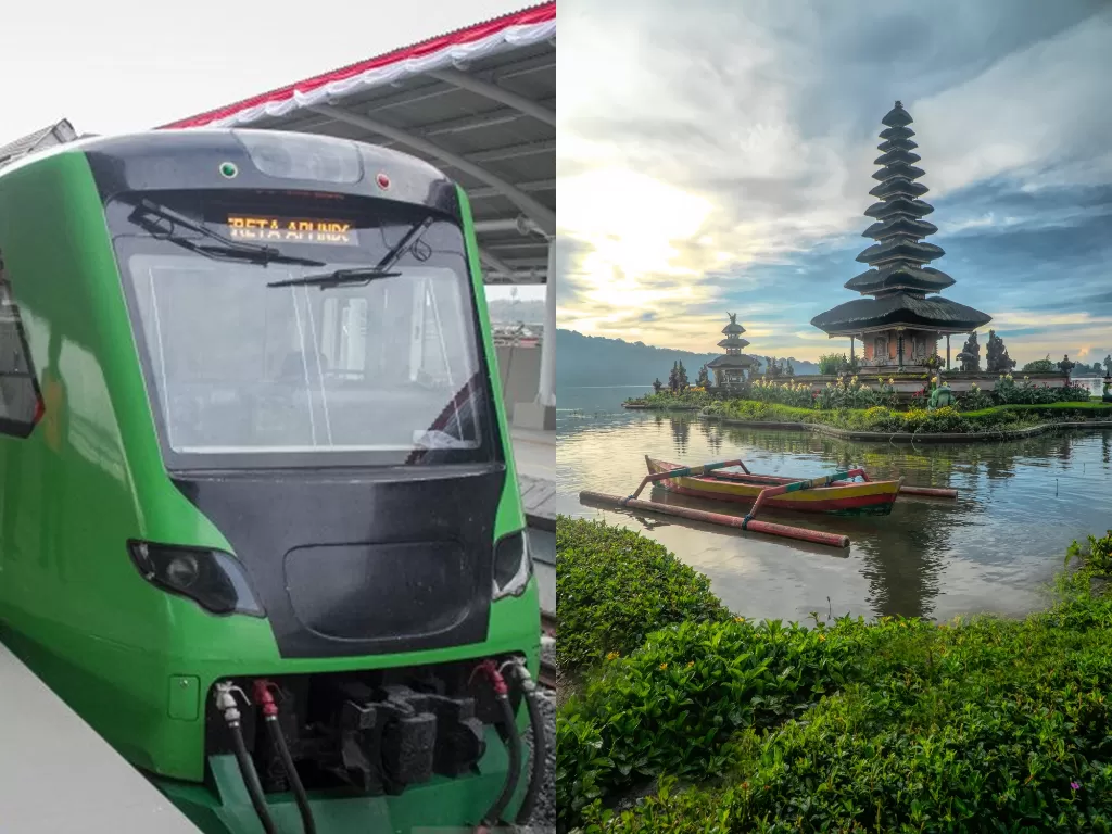 Kiri: Ilustrasi trasportasi publik Kereta Api (KA) (photo/ANTARA FOTO/Mohammad Ayudha) | Kanan: Ilustrasi Bali (photo/Pexels/VisionPic)