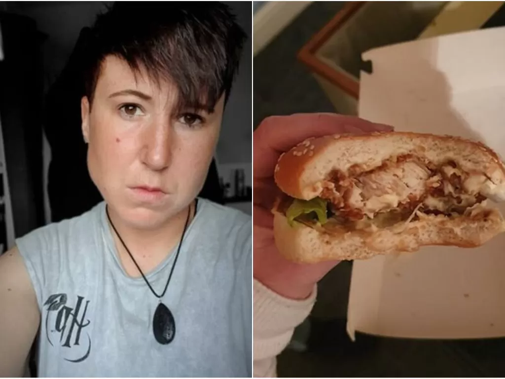 Nic Kent memesan burger vegan yang malah berisikan potongan daging ayam goreng. (Dok. Nic Kent)