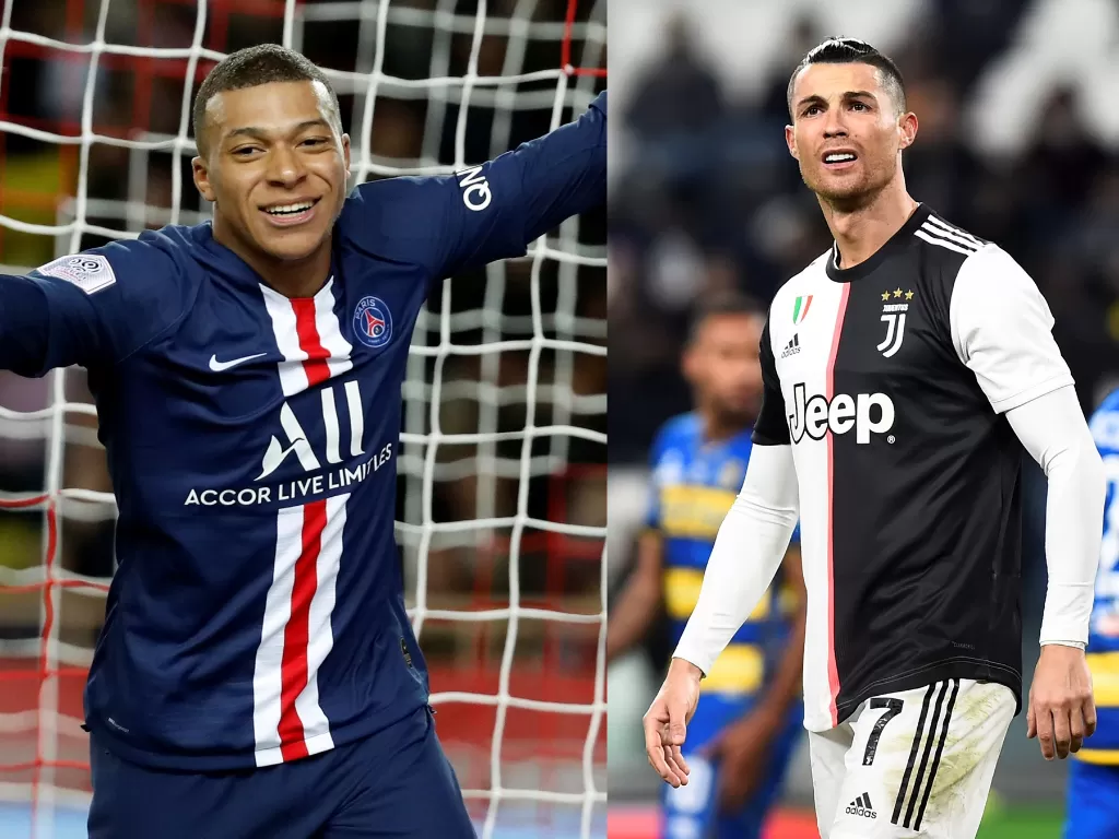 Kylian Mbappe lebih memilih Cristiano Ronaldo sebagai sumber inspirasinya dalam berkarier di dunia sepak bola profesional. (REUTERS/Eric Gaillard/Massimo Pinca)