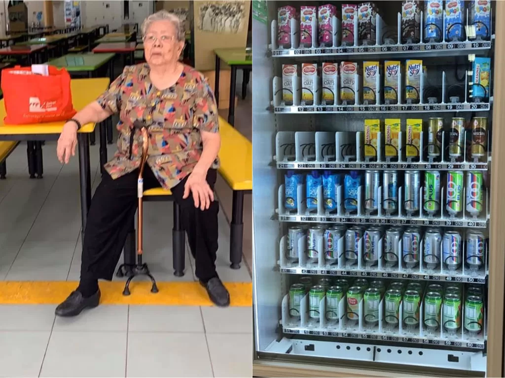 Nenek tergantikan mesin penjual minuman otomatis (Facebook/Pearl Chang)