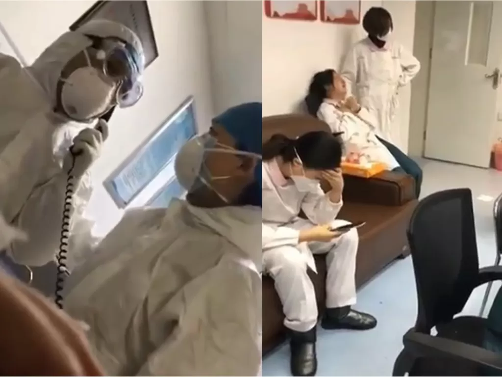 Tim medis Tiongkok kelelahan tangani pasien (Twitter/@badiucao)