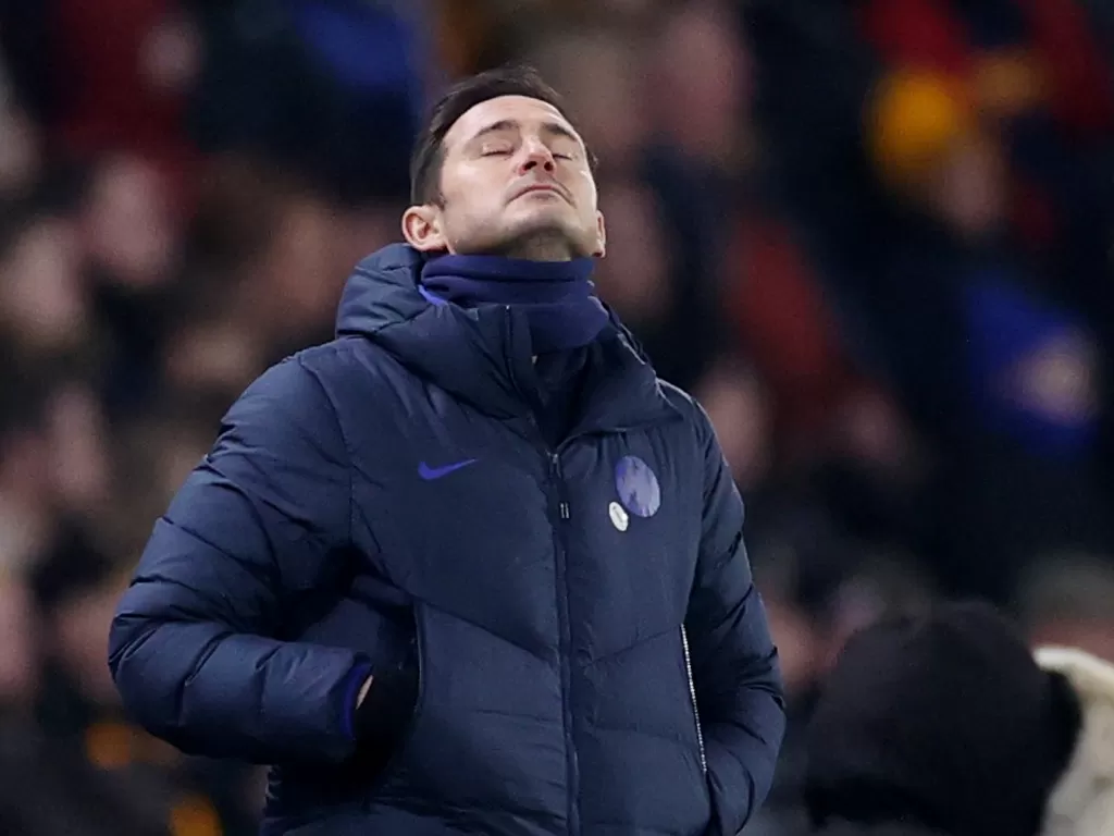 Reaksi pelatih Chelsea, Frank Lampard saat timnya kebobolan Hull City. (REUTERS/Carl Recine)