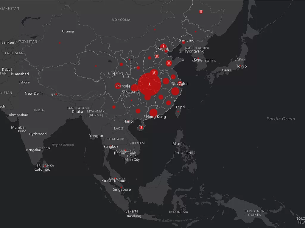 peta online penyebaran virus korona (photo/Screenshot/Arcgis.com)