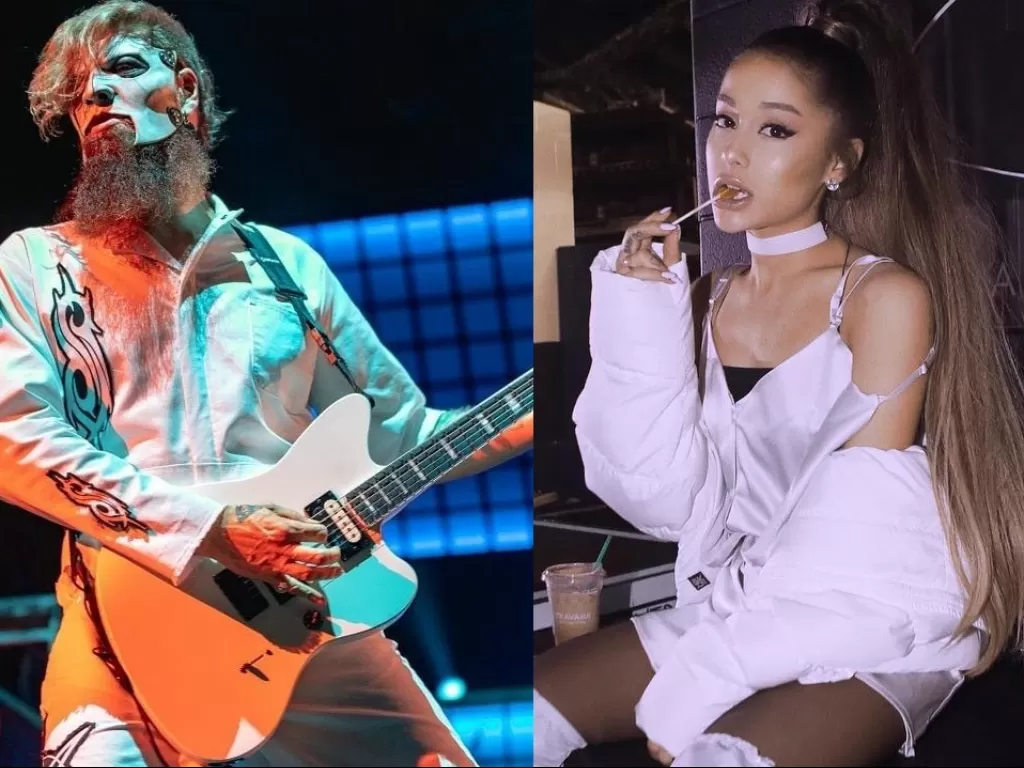 Gitaris Slipknot, Jim Root (kiri) mengaku menyukai musik Ariana Grande (kanan) dan musik pop lainnya (kiri: Instagram/@the.negative_jim, kanan: Instagram/@arianagrande)
