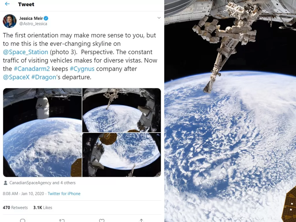 Penampakan bumi dari angkasa yang diunggah oleh astronot Jessica Meir (Twitter/@Astro_Jessica)