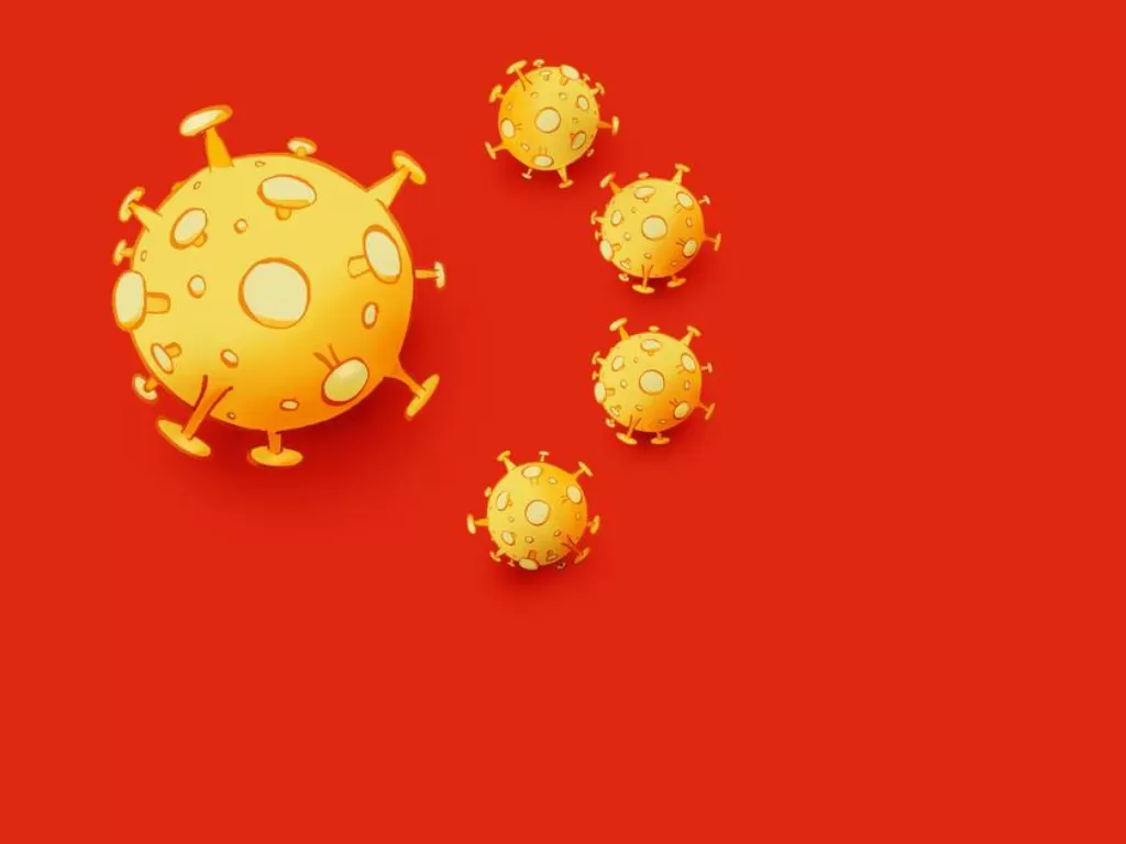 Bendera Tiongkok yang diubah jadi partikel virus korona (Twitter/@jyllandsposten)