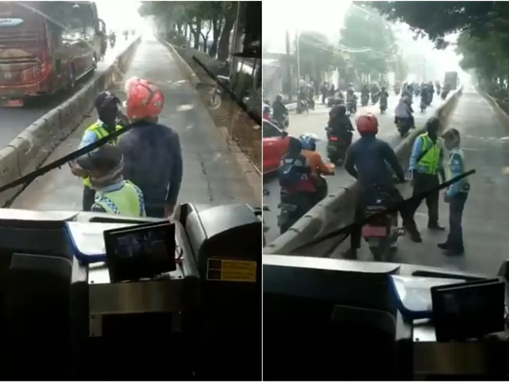 Ppotret pengendara motor yang marah pada petugas busway (screenshoot/Twitter/@Xeroxca)