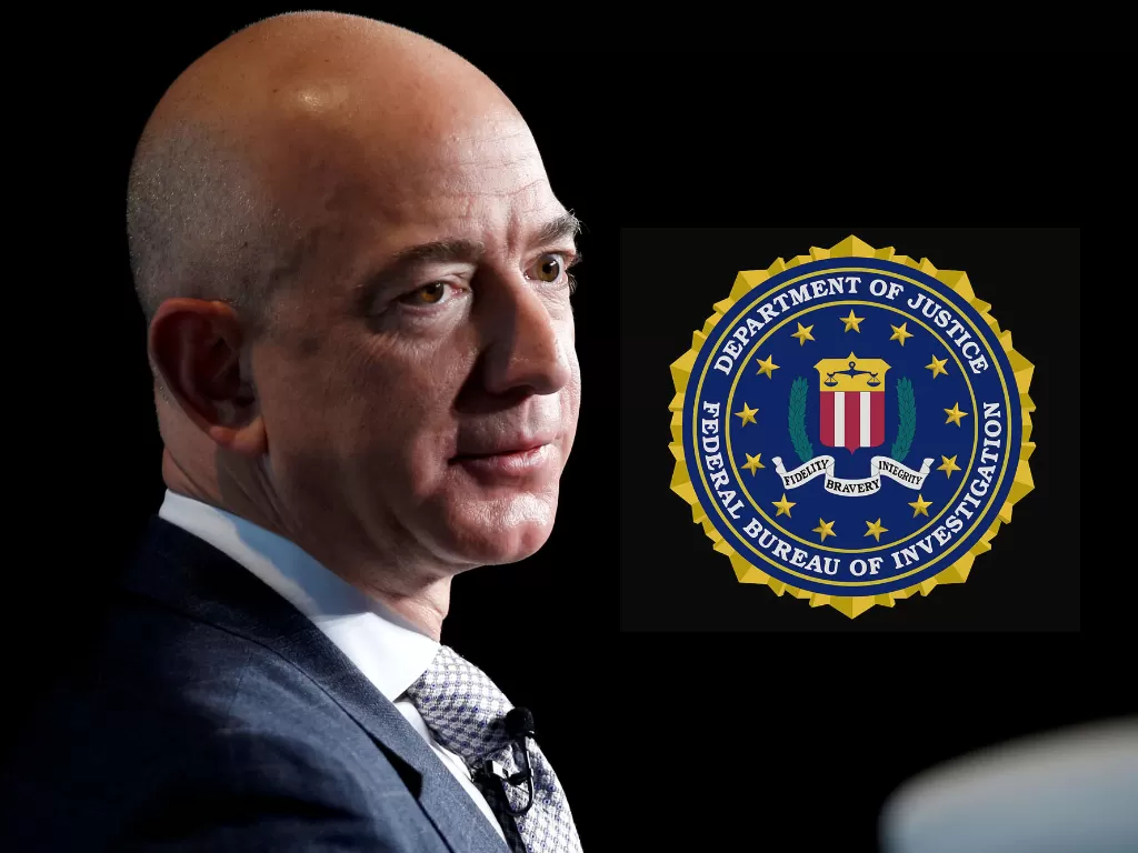 CEO Amazon, Jeff Bezos dan logo FBI (photo/REUTERS/Joshua Roberts/FBI)