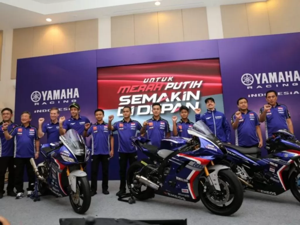 Suasana peluncuran tim Yamaha Racing Indonesia yang dihadiri Valentino Rossi dan Maverick Vinales, Selasa (4/2/2020). (Dok. Yamaha Indonesia)