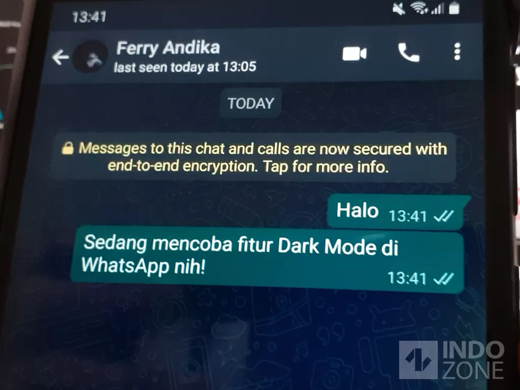 Dark Mode di WhatsApp (photo/INDOZONE/Ferry)