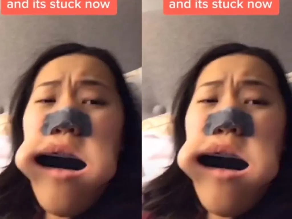 Wanita yang nekat memasukkan harmonika ke dalam mulutnya (Screenshot/TikTok)