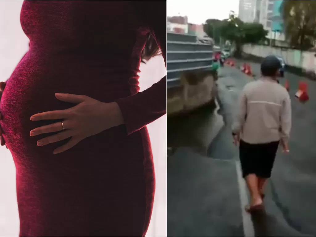 Kiri: Ilustrasi wanita hamil (pexels/freestocks.org). Kanan: Potret pria yang mengaku tukang ojek pangkalan dan melarang wanita hamil memesan ojol (screenshoot/Instagram)