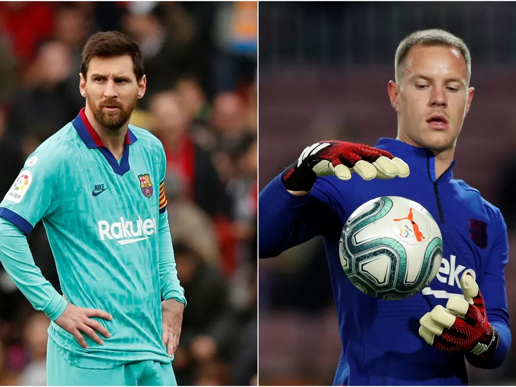 Kiri: (Penyerang Barcelona, Lionel Messi). Kanan: (Kiper Barcelona, Ter Stegen). (REUTERS/Albert Gea)