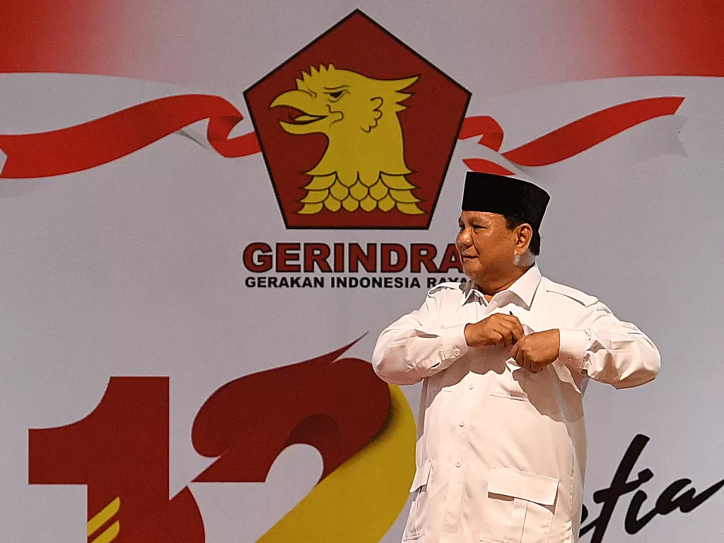 Prabowo Subianto saat menghadiri HUT Gerindra ke-12 (ANTARA FOTO/Sigid Kurniawan)