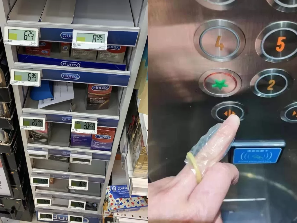 Seorang warga Singapura yang memborong kondom di sejumlah supermarket. (photo/Twitter/@MothershipSG)