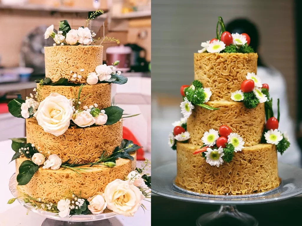 Kue pengantin terbuat dari mie goreng (Instagram/@tot.aw)