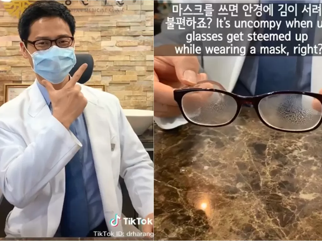 Tips agar kacamata tidak berembun saat memakai masker (Screenshot/TikTok)