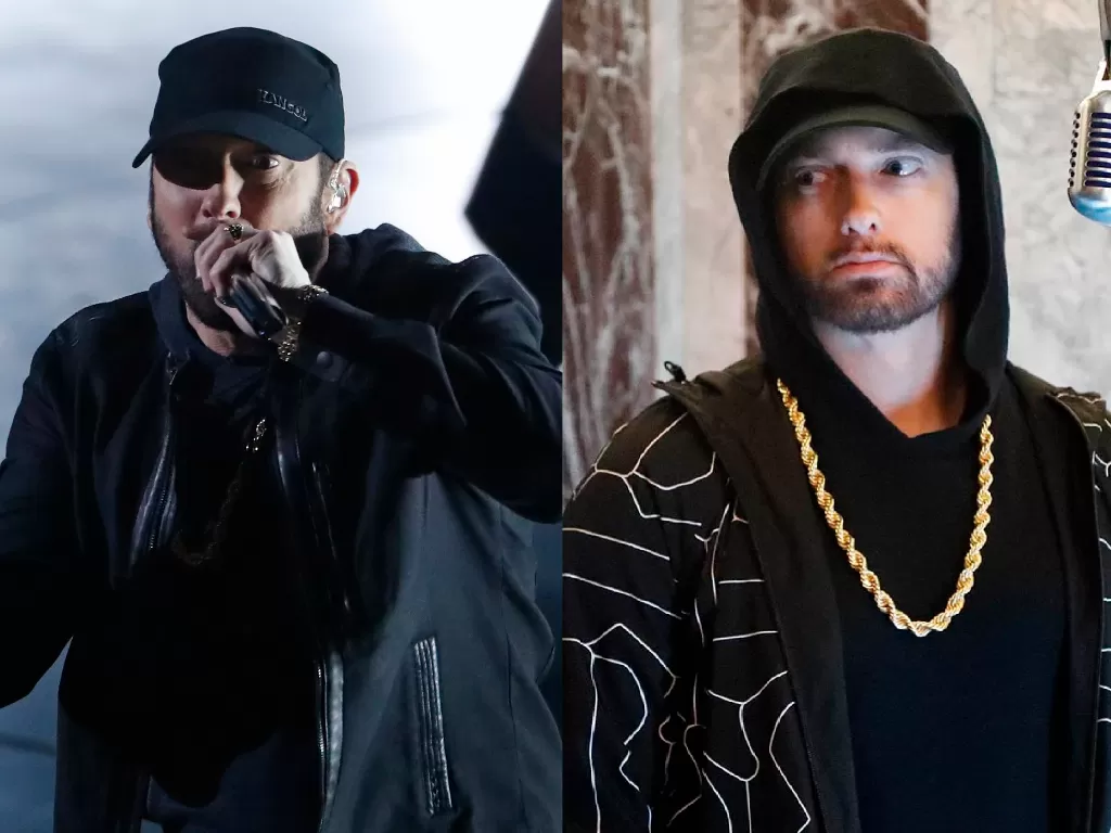 Eminem muncul di Oscar 2020 (kiri: REUTERS/Mario Anzuoni, kanan: Instagram/@eminem)