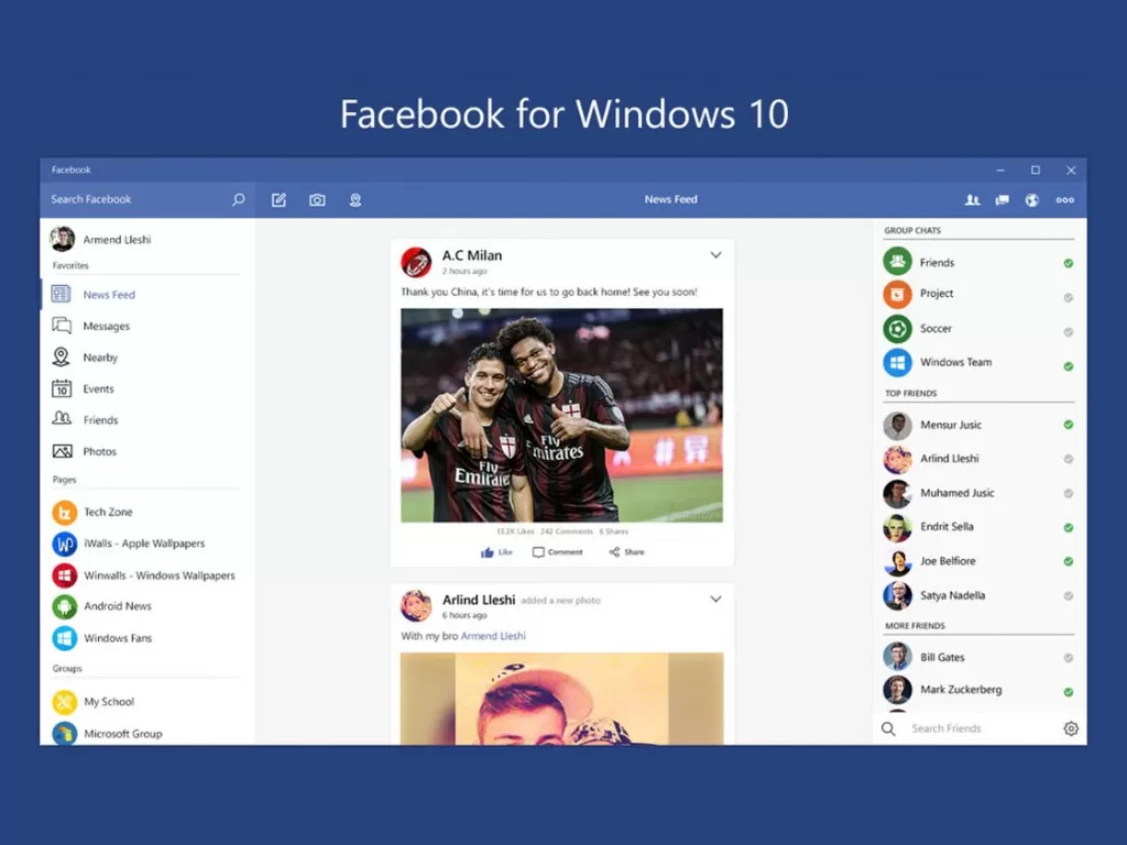 Tampilan aplikasi Facebook di Windows 10 (photo/Windows Mode)