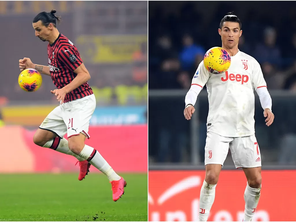 Kiri: (Zlatan Ibrahimovic, striker AC Milan). Kanan: (Pemain bintang Juventus, Cristiano Ronaldo). (REUTERS/Daniele Moscolo/Alberto Lingaria)