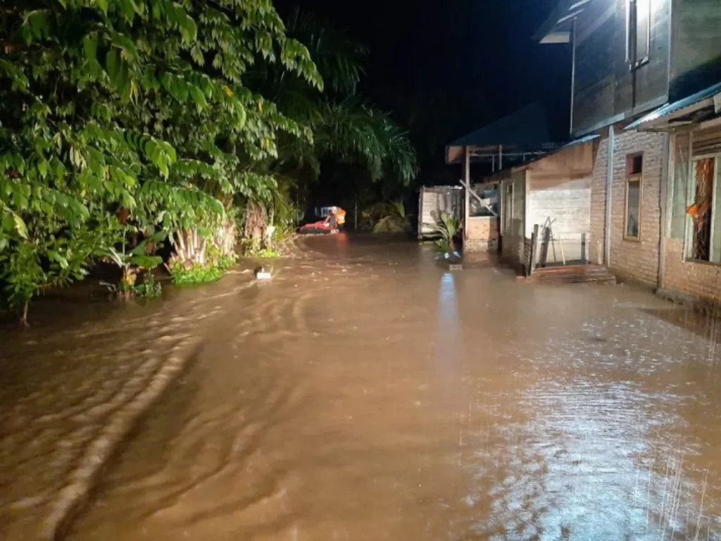 Banjir merendam ratusan rumah warga di Jorong Taming Kecamatan Ranah Batahan Pasaman Barat akibat meluapnya Sungai Batahan Jumat (14/2/2020) malam (ANTARA)
