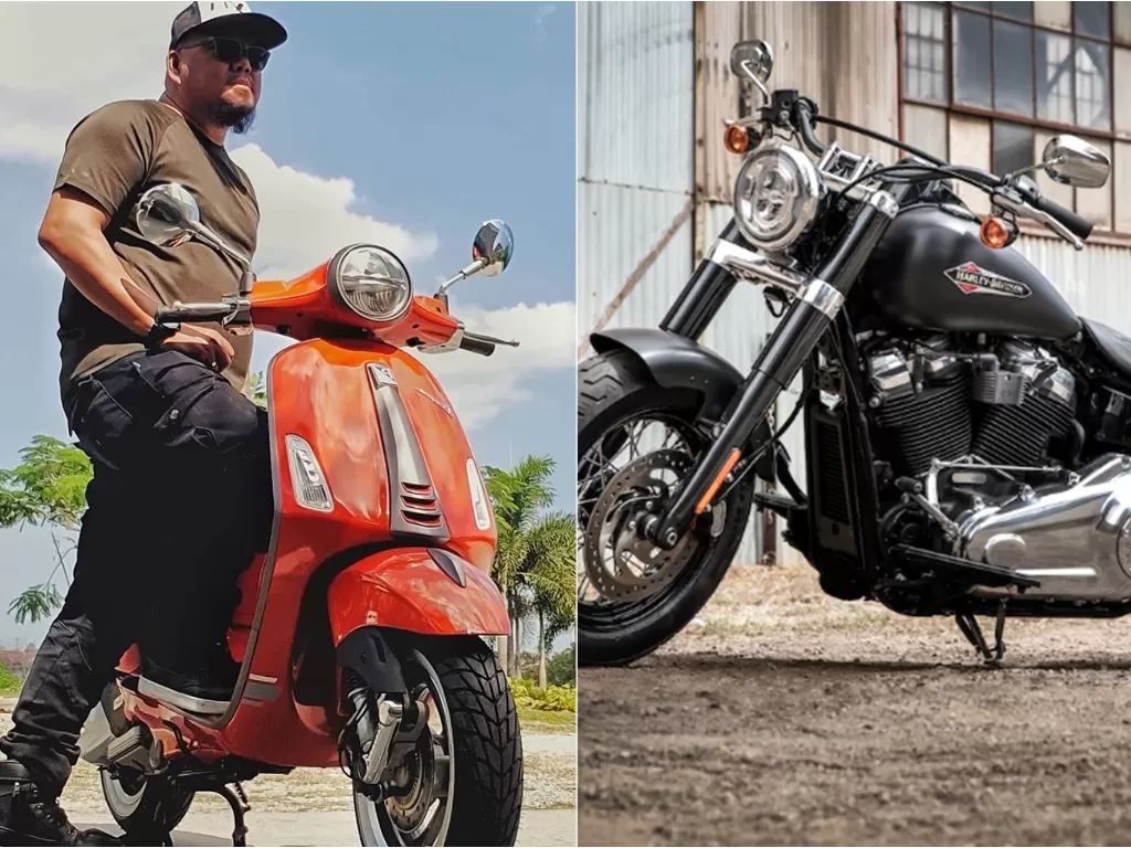 Kiri: Pria naik motor Vespa Primavera (instagram/@asanpedro). Kanan: Motor Harley Davidson (Harley-Davidson)