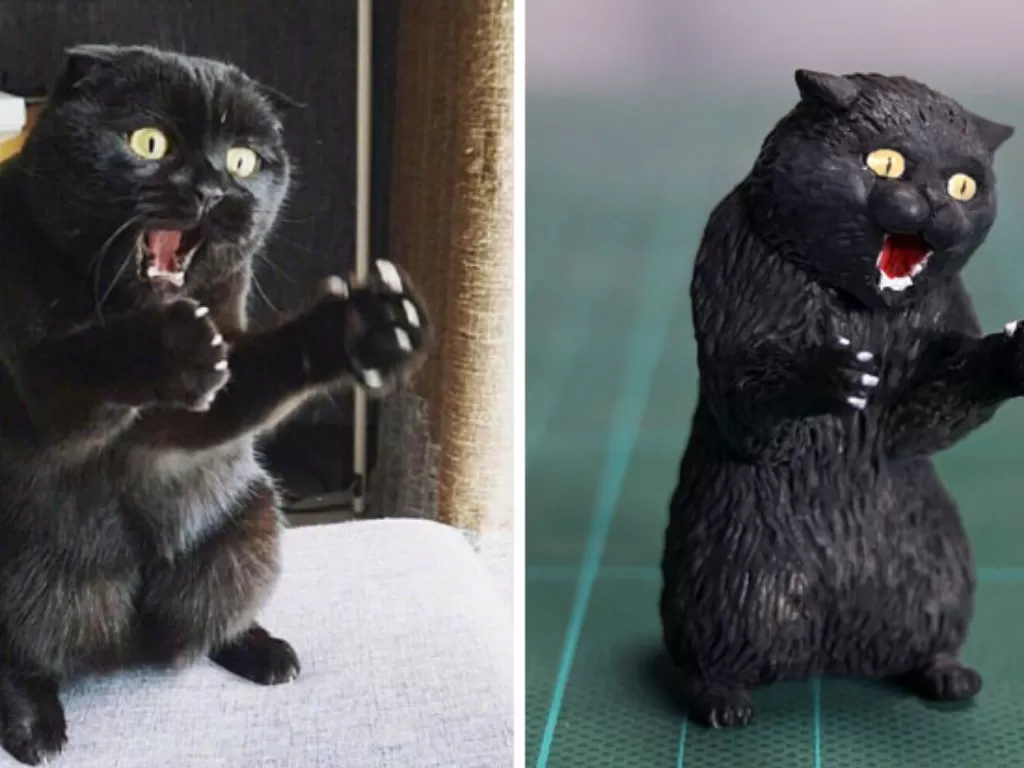Tingkah kucing yang terkejut diabadikan dalam bentuk patung. (photo/Brightside)