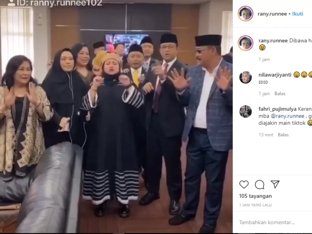 Gubernur DKI Jakarta Anies Baswedan goyang TikTok bersama anggota DPRD DKI Jakarta. (Instagram/@rany.runnee)
