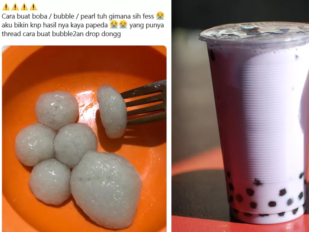 Kiri: Seorang netizen membuat boba malah mirik cilok. (photo/Twitter/@FOODFESS2) Kanan: Ilustrasi minuman Buble Tea. (photo/Flickr/Nadine)