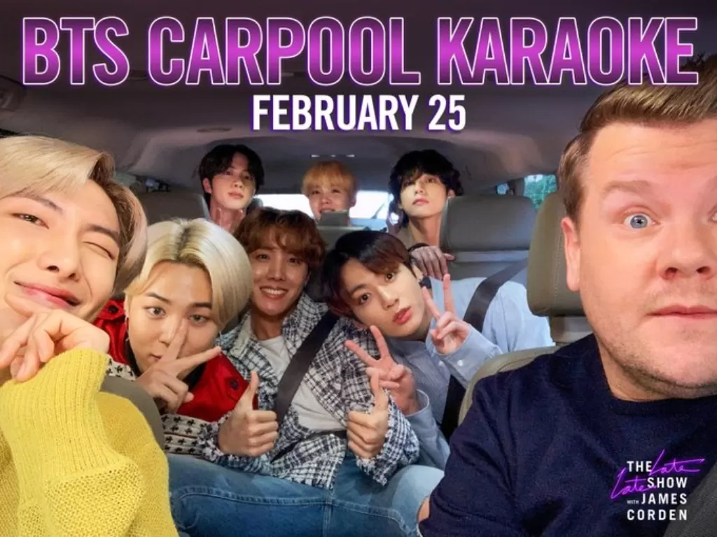 BTS akan tampil di Carpool Karaoke bersama James Corden. (Twitter/latelateshow)