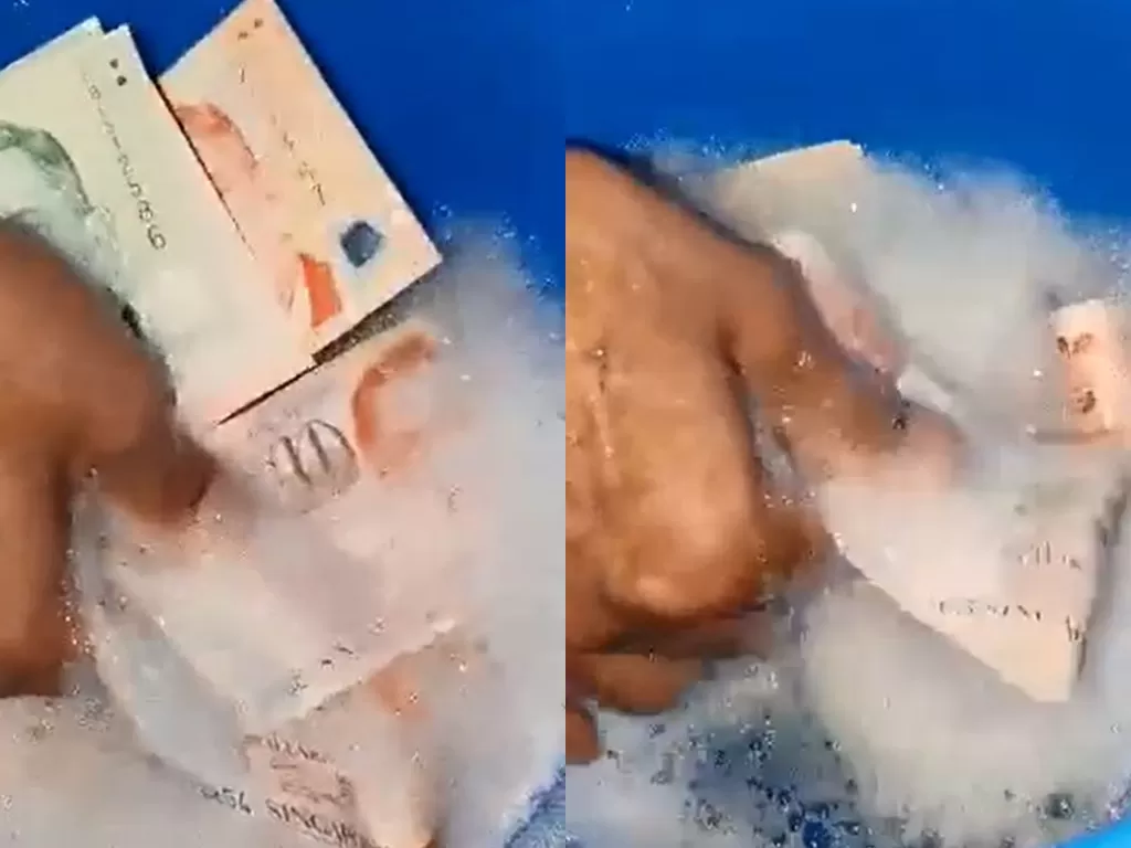 Seorang pria asal Singapura mencuci semua uangnya untuk menghindari terjadinya penyebaran virus corona. (photo/Facebook/Singapore Laughs)
