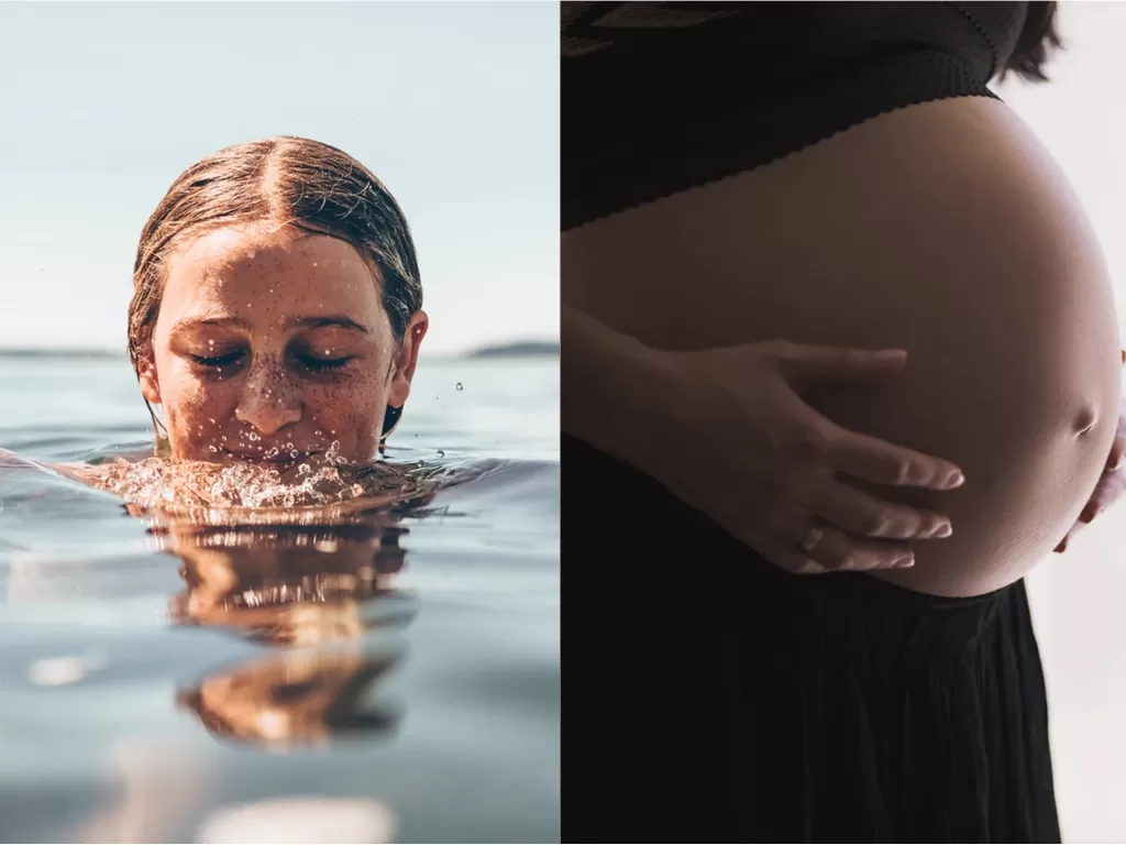 Kiri: Ilustrasi wanita berenang / Kanan: Ilustrasi wanita hamil (Unsplash)