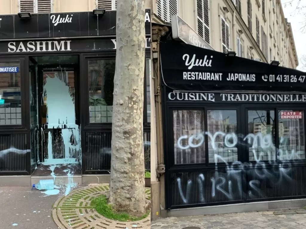 Restoran hidangan Jepang di Paris yang menjadi korban rasis terhadap virus corona. (photo/Twitter/@Lecoachjp)