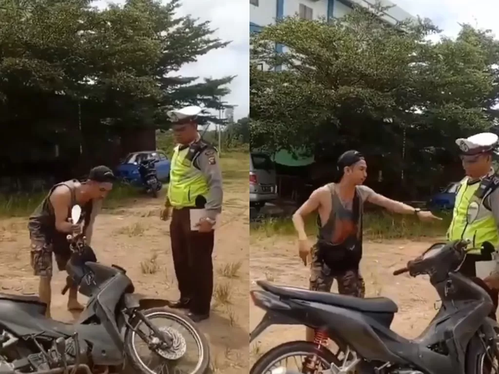 Seorang pria salahkan motornya saat ditilang (Screenshot)