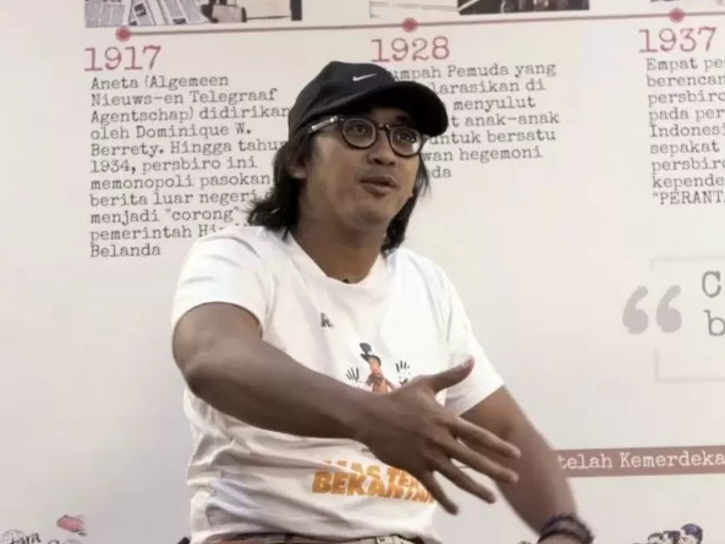 Pengisi suara film Riki Rhino, Dimas Danang saat bertandang ke Redaksi LKBN ANTARA, Jakarta, Rabu (26/2/20). (ANTARA/Alviansyah)