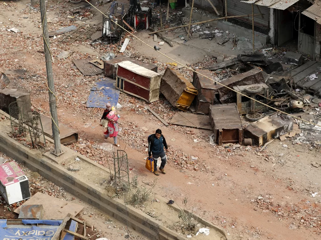 Situasi salah satu kawasan di Delhi setelah kerusuhan terjadi (REUTERS/Adnan Abidi)