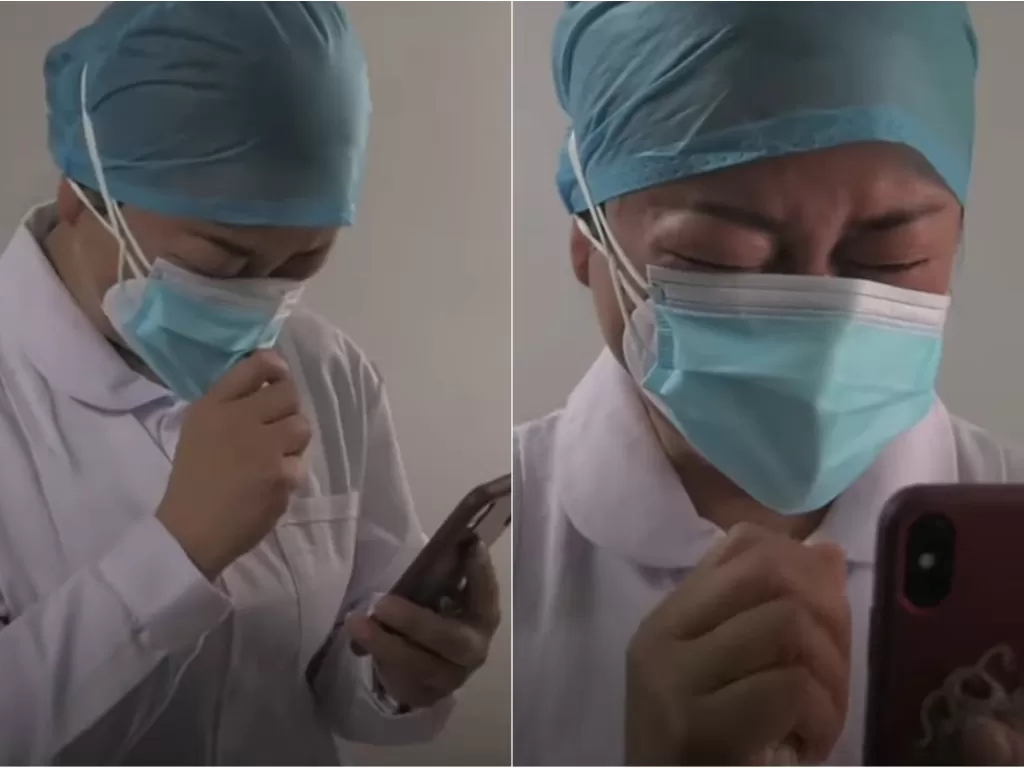Potret memilukan saat perawat corona sedih mendapat kabar kepergian ibunya (screenshoot/YouTube/CGTN)