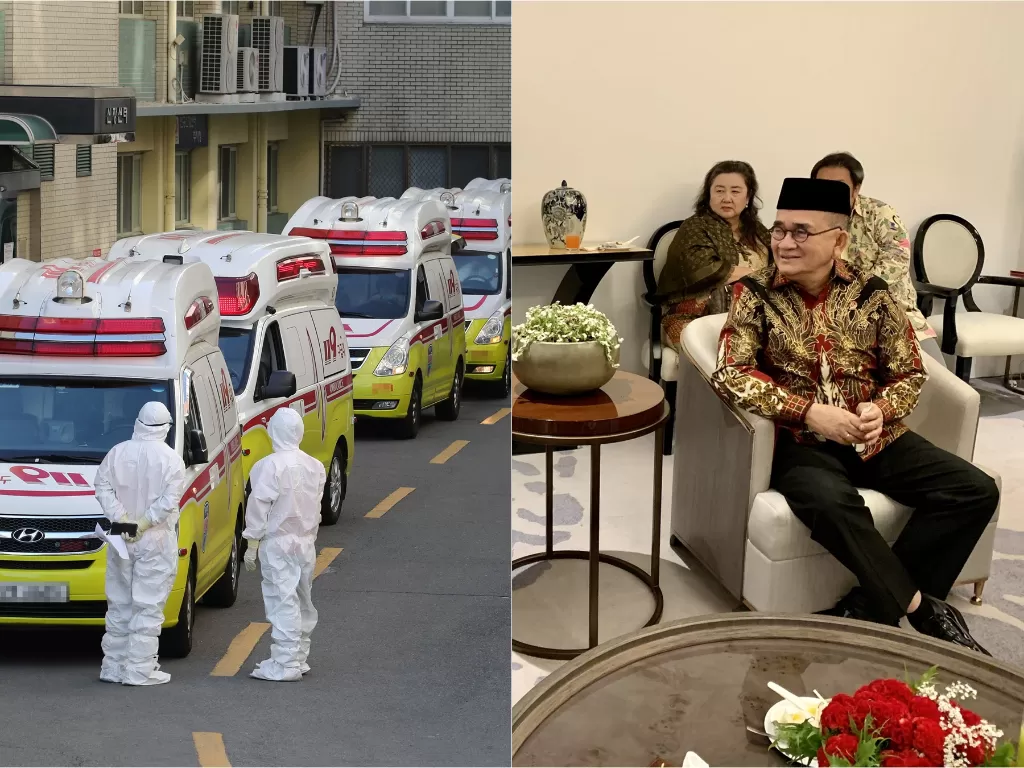 Kiri: Ambulans pengangkut pasien corona di Daegu (Yonhap via REUTERS) / Kanan: Ruhut Sitompul (Twitter/@ruhutsitompul)