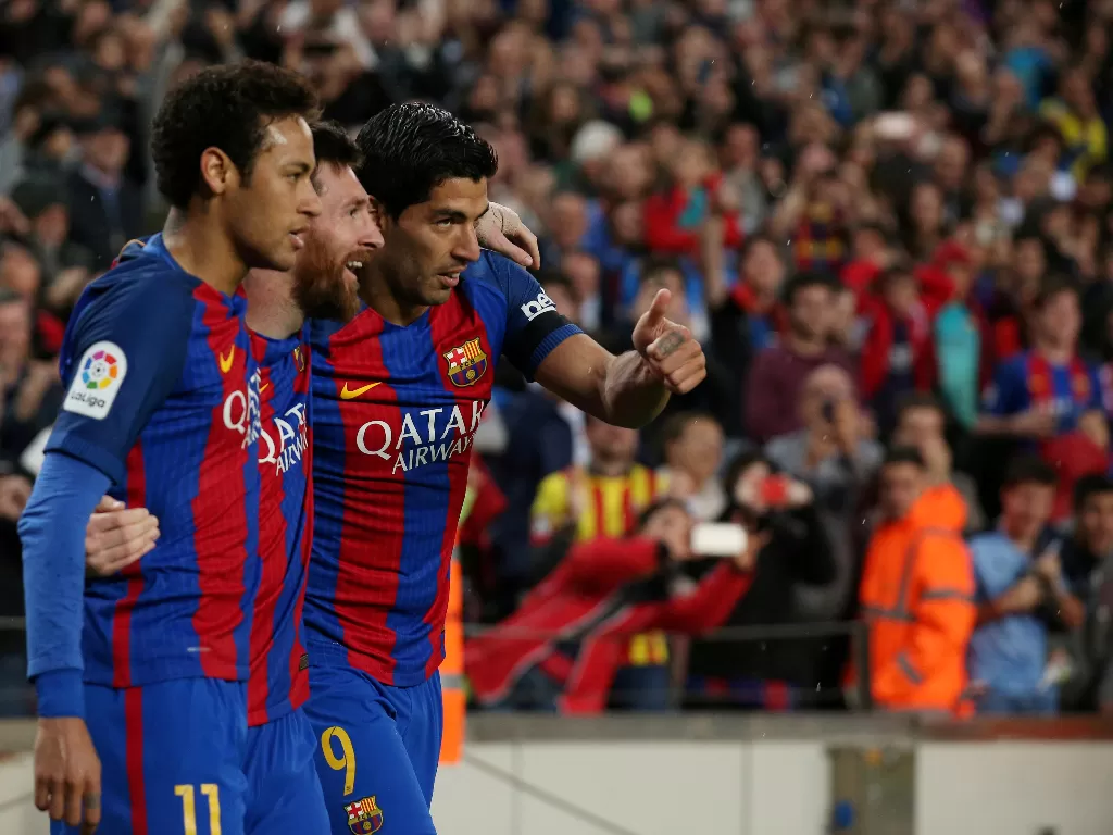 Trio MSN (Messi, Suarez dan Neymar). (REUTERS/Albert Gea)