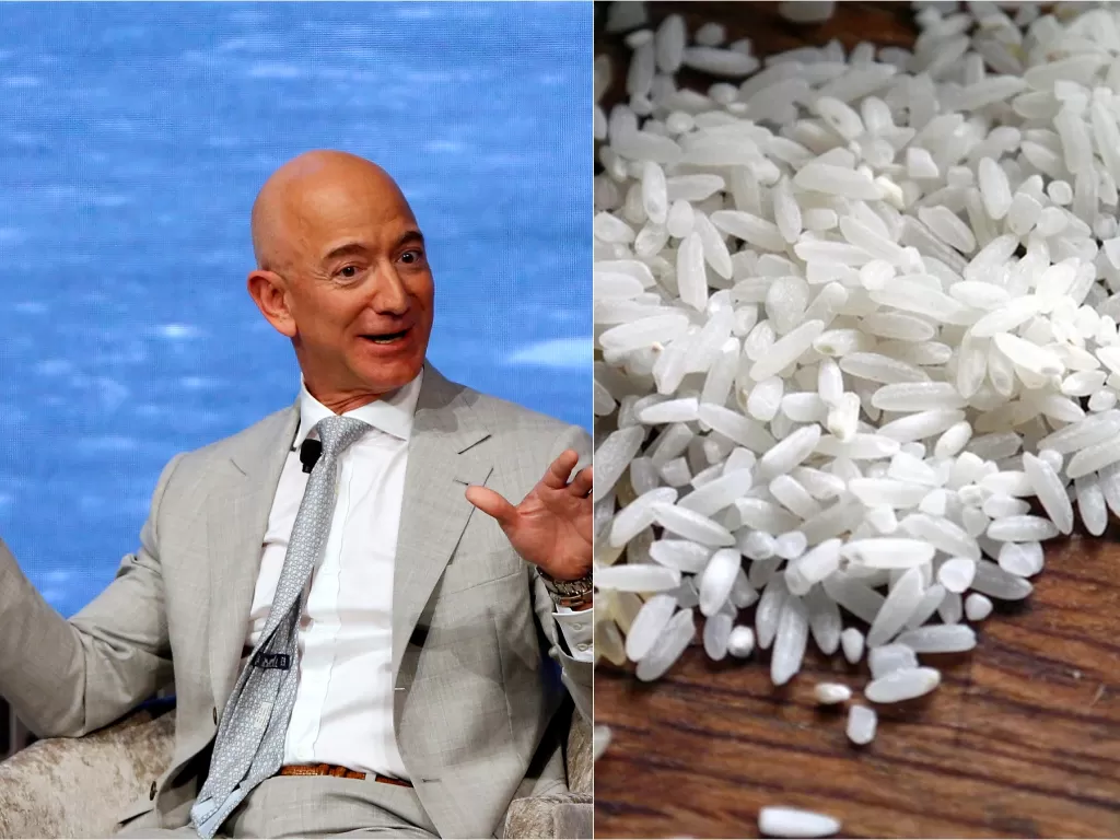 Kiri: Jeff Bezos (REUTERS/Katherine Taylor) / Kanan: Ilustrasi butiran beras (Pixabay)