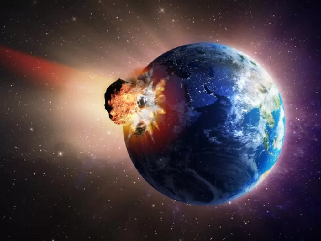Ilustrasi asteroid raksasa bertabrakan dengan Bumi (curiosity)