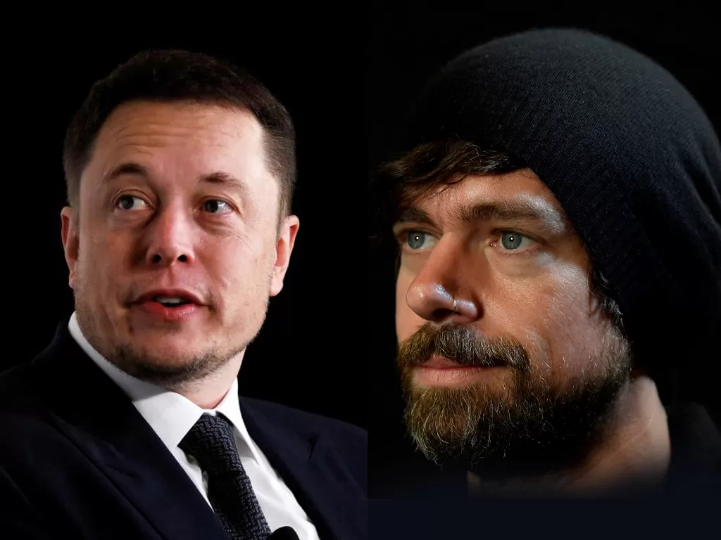Kiri: Elon Musk, Kanan: Jack Dorsey (photo/REUTERS/Toby Melville)