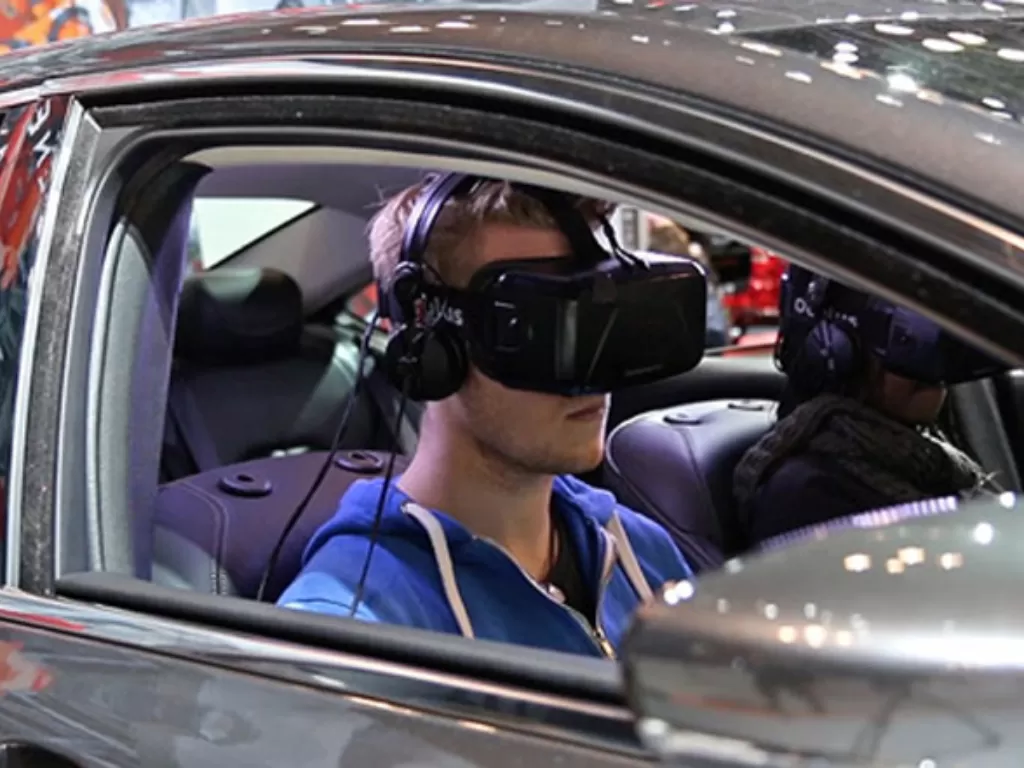 Ilustrasi bocah yang sedang memakai VR dan berkendara mobil. (Ilustrasi/x-tech.am)